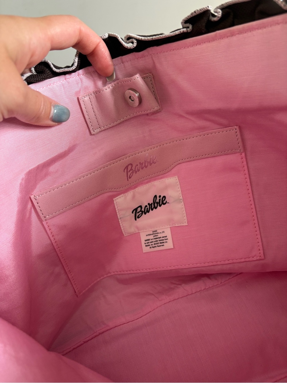 Vintage 2003 Barbie Sanei International Co Japan Brown Tote Bag with Pink Logo - Picture 3 of 6